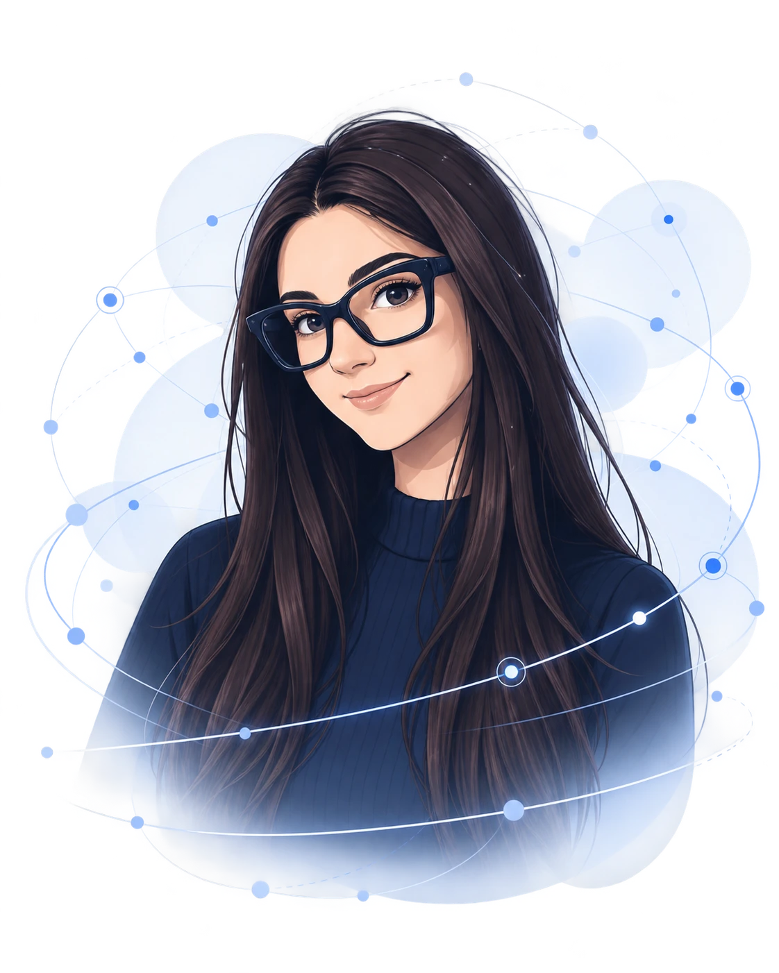 Avatar illustrato di Paola Vigato, con occhiali e capelli scuri, circondato da connessioni azzurre.